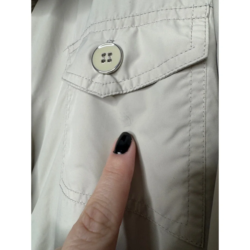 JM Collection Womens Tan Khaki Hooded Utility Rain Jacket Contrast Trim Size‎ L